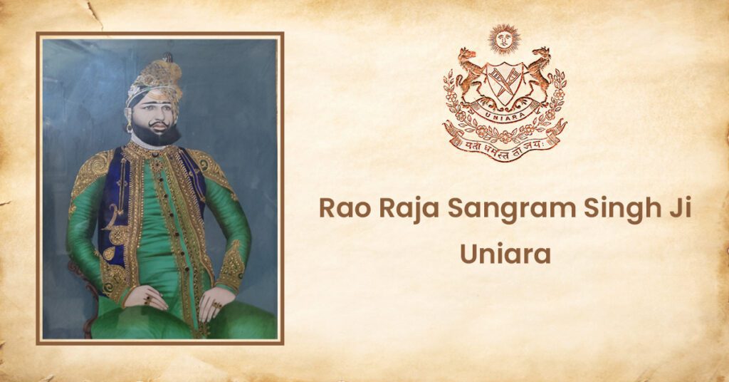 Portrait of Rao Raja Sangram Singh Ji of Uniara, a Naruka Rajput noble of Jaipur State, known for his bravery in the Battle of Sambhar 1708 CE.