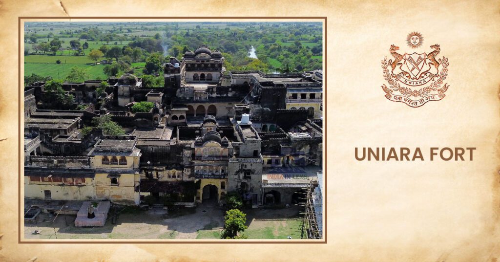 Aerial view of Uniara Fort in Rajasthan, historic stronghold of the Naruka Rajputs, associated with Raja Sangram Singh Ji and the Battle of Sambhar 1708.