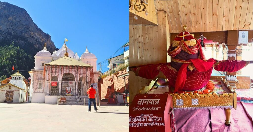 Gangotri Temple in Uttarakhand alongside the Ganga Mata idol at Mukhba village, the winter seat of Gangotri in Harsil Valley