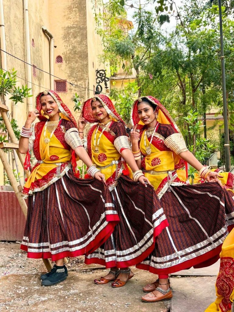 Women folk dancers in colourful Rajasthani attire during the Teej Festival in Jaipur